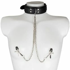 New β€οΈ Bondara Black Collar With Nipple Clamps π§¨