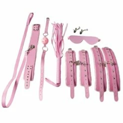 Hot Sale ⌛ Bondara Pink Faux Leather Furry 8 Piece Bondage Set ✨