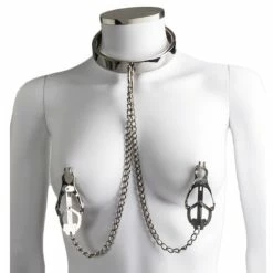 Promo 𧨠Torment Stainless Steel Collar With Clover Nipple Clamps π